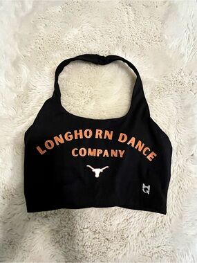 Longhorn Dance Company Black Crop Halter Top with Orange Logo